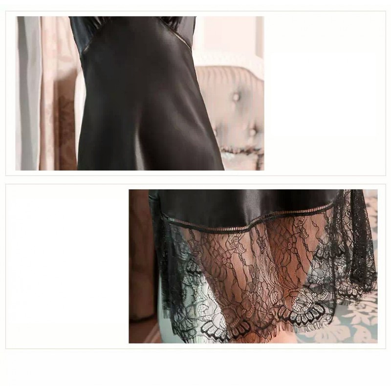 Pure Silk Pajamas Dress Black Long Women Summer Dress